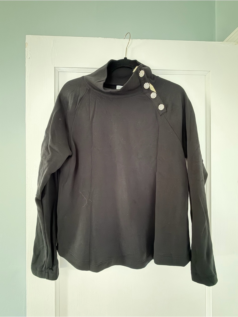 J. Crew Black Funnel-Neck Sweatshirt with Button Detail